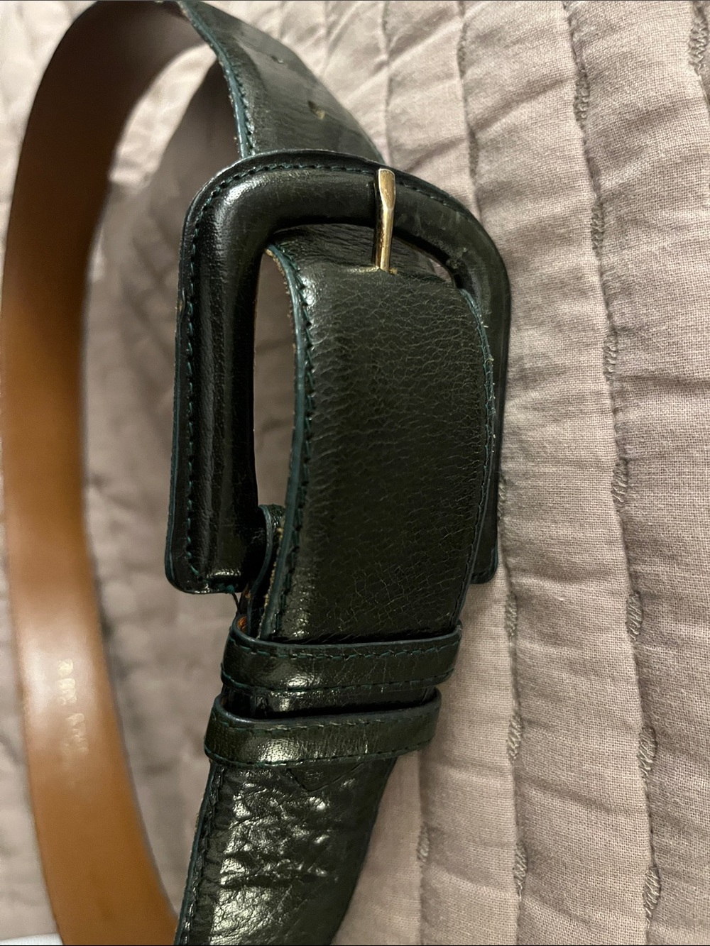 Vintage Linda Allard for Ellen Tracy Buffalo Leather Belt in Dark Green 10102 si